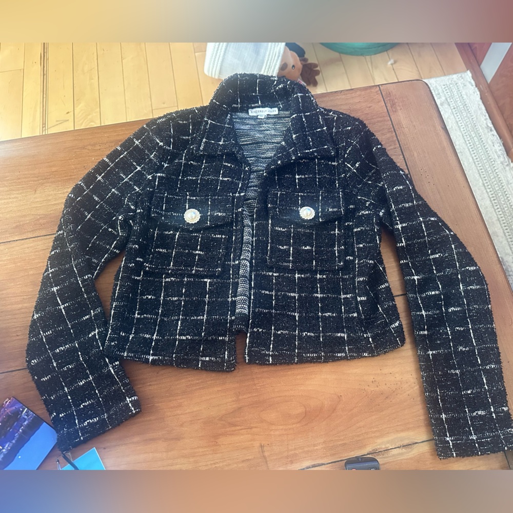 Sincerely Jules Black and White Checkered Blazer